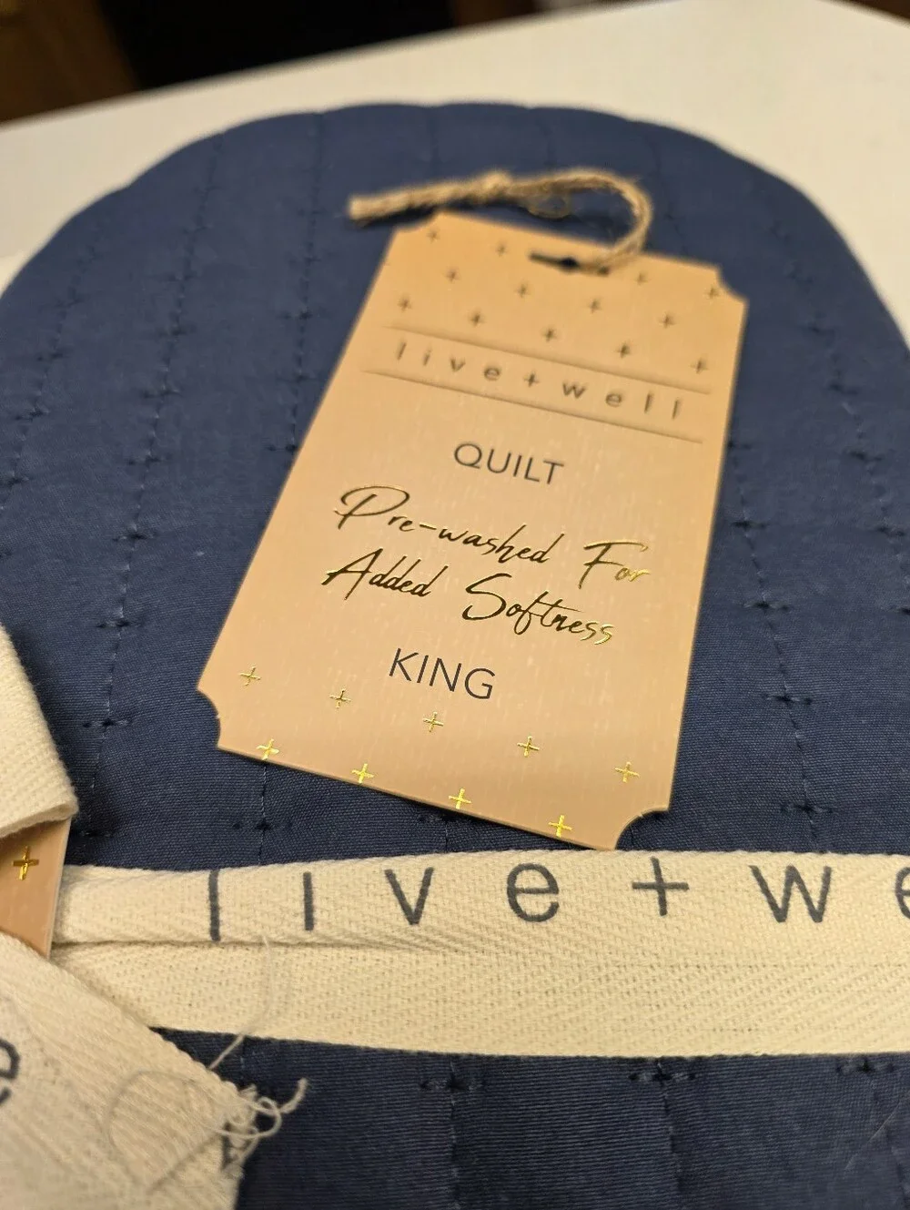 LIVE & WELL Garment Washed Box Stitch Quilt KING Size Logan DENIM Blue - NEW